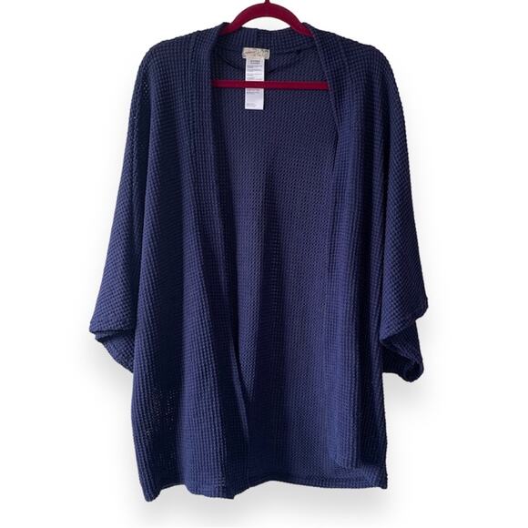 Free People Navy Blue Knit Thermal Shrug Open Front Cardigan Sweater One Size - Picture 1 of 6